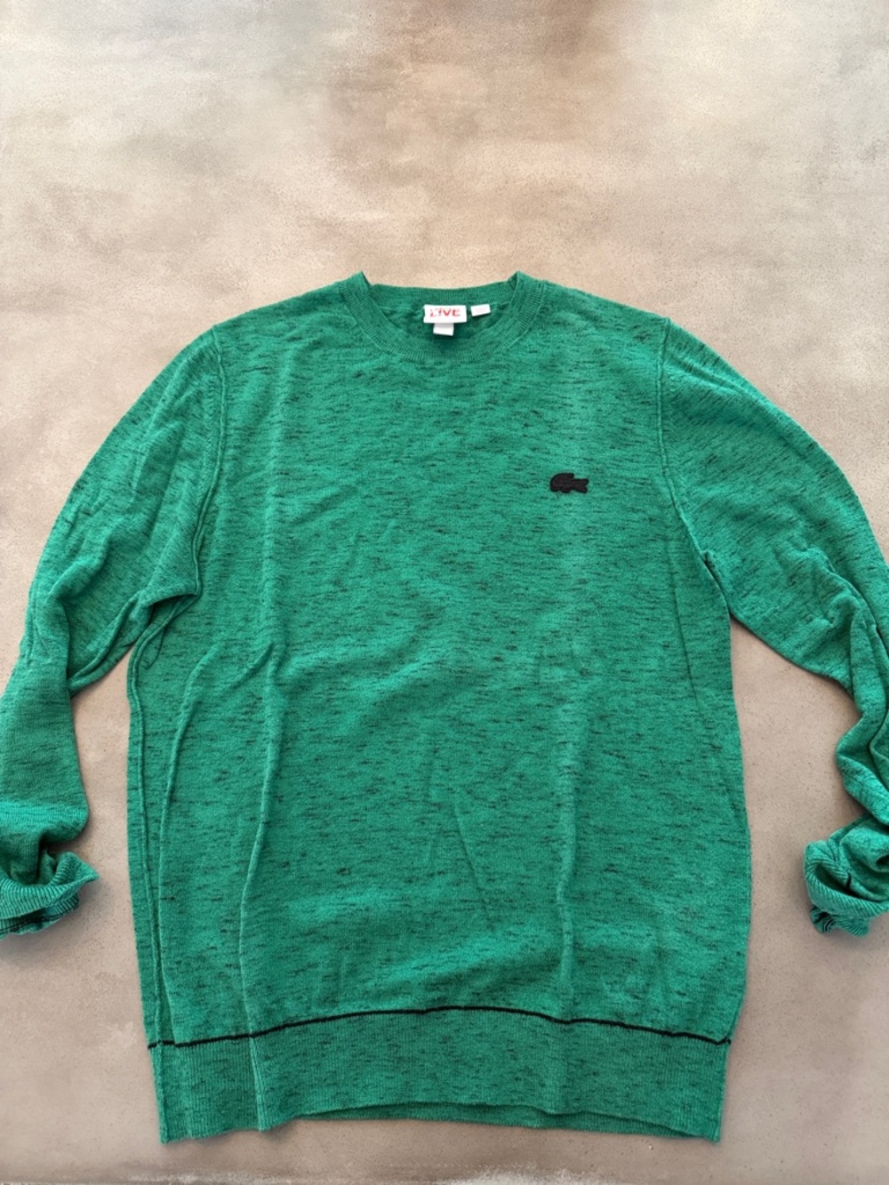 😎 Lacoste Heathered Green Crewneck Sweater with Black Logo